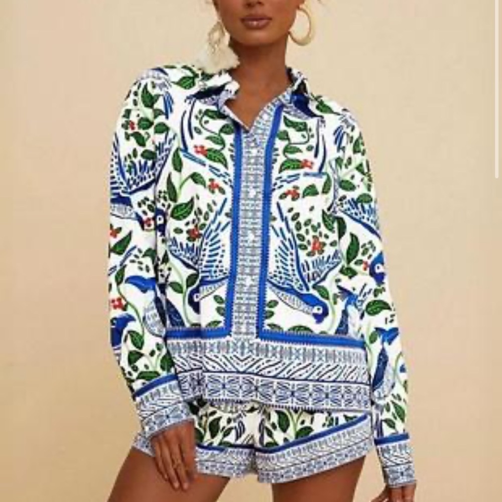 SHEIN Nature Floral Bird Vacation Resort Patterned Two Piece Set Size L/XL